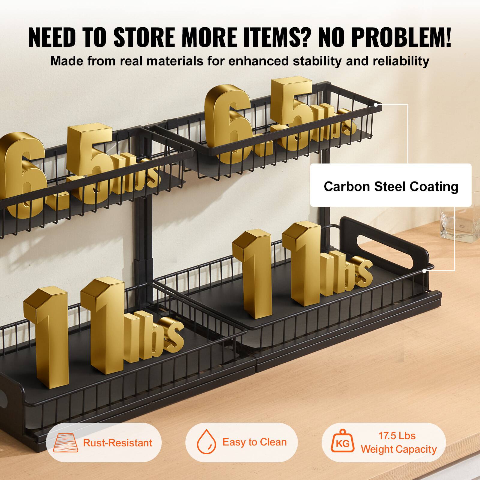 NEED TO STORE MORE ITEMS? NO PROBLEM! Made from real materials for enhanced stability and reliability. SCC Carbon Steel Coating. 11 Tiers. 17.5 Lbs Rust-Resistant. Easy to Clean. KG Weight Capacity.