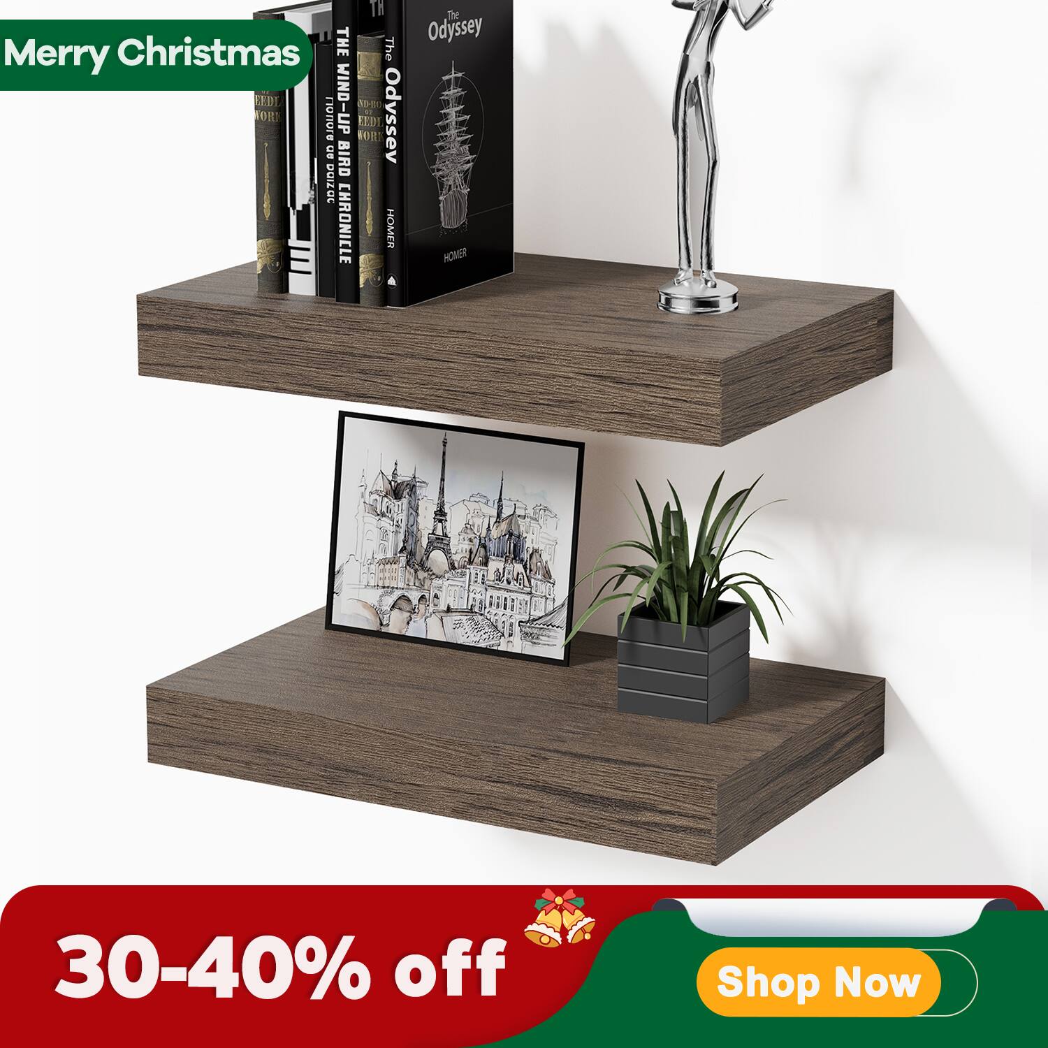 Mifurn - Wooden Floating Shelves for Wall, Wall Shelf for, Bedroom, Living Room, Bathroom Shelves Storage, 12x7x1.5 in, 2 Pack - Smoke gray price history on PriceWatchPro