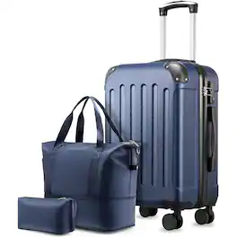 LUGGEX - 20 Inch Carry On Luggage Airline Approved Hardside Suitcase with TSA Approved and Tote Bag - Lite-YY - Blue