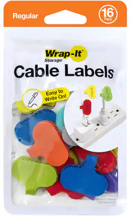 Wrap-It Storage - Cord Identification Labels (16-Pack) - Assorted Colors