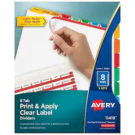 Avery - Index Maker Paper Dividers with Print & Apply Label Sheets, 8 Tabs, 5 Sets/Pack - Multicolor