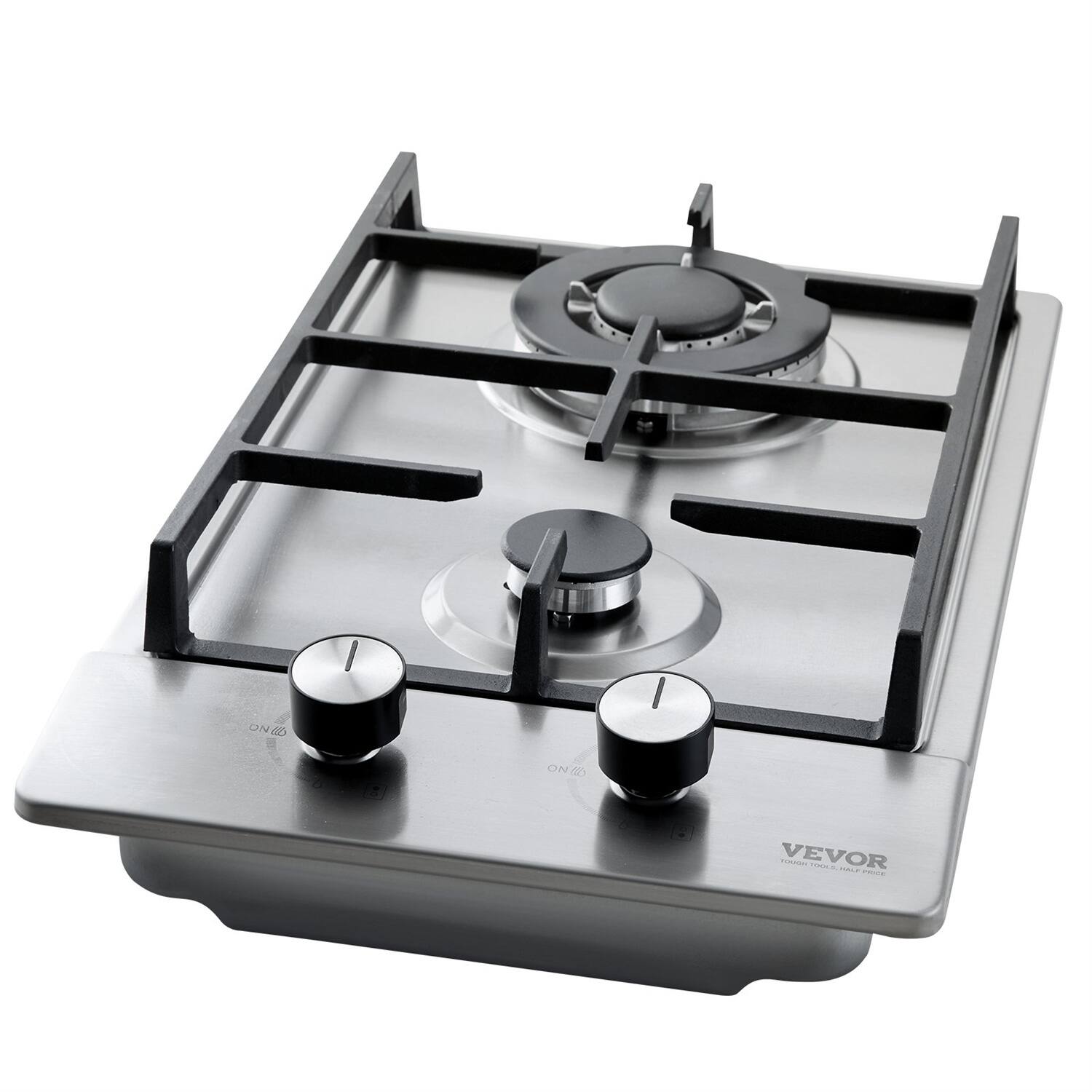 Alt View 4. Forest'nSky - 12" Built-In 2-Burner Gas Cooktop - 12250 BTU Max, Stainless Steel, LPG/NG Convertible - Silver.