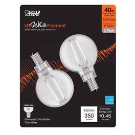 FEIT ELECTRIC - Feit White G16.5 E12 (Candelabra) Filament LED Bulb Soft White 40 Watt Equivalence 2 pk