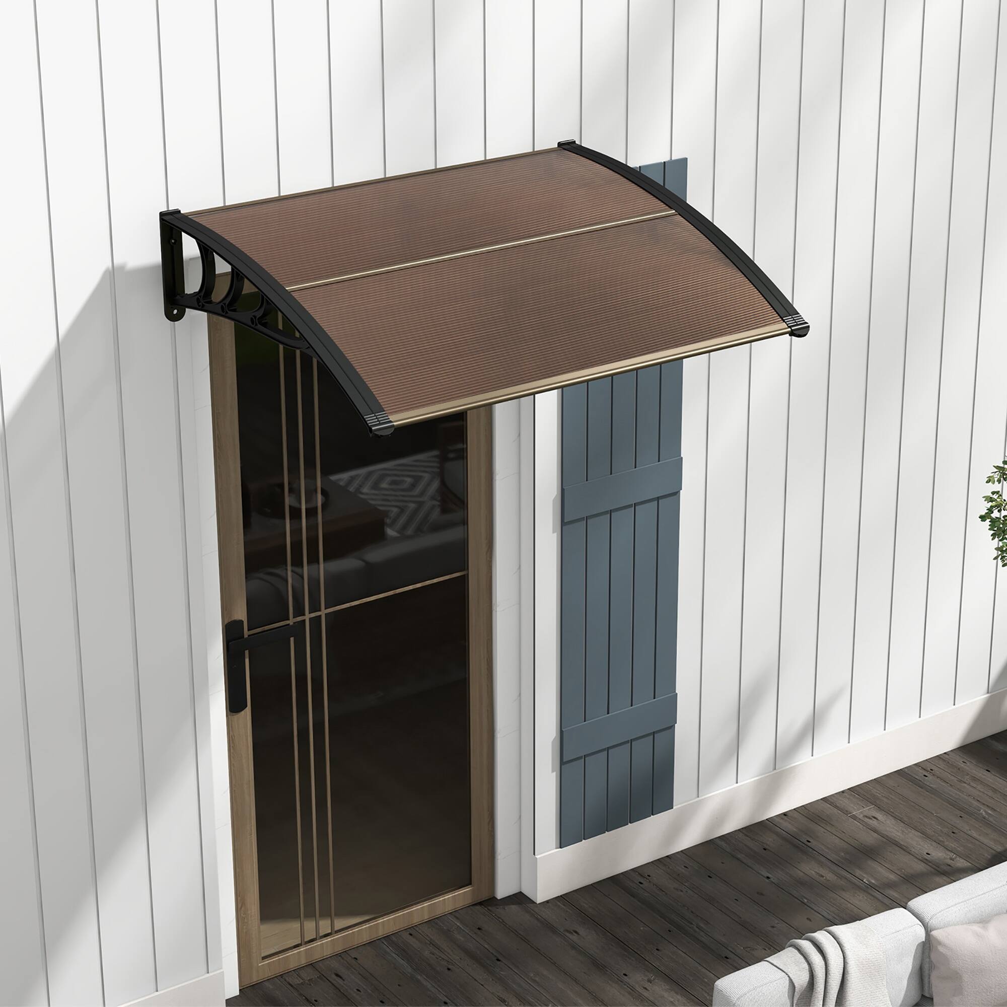 Alt View 4. Gymax - Gymax 2 PCS 48'' x 40'' Patio Awning Canopy Outdoor Window Door Overhang Rain Protection - Coffee.