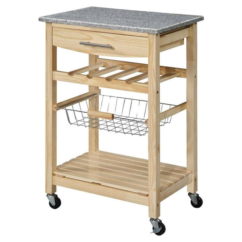 Front. SlickBlue - Kitchen Island Cart with Granite Top in Wood Finish - Natural.