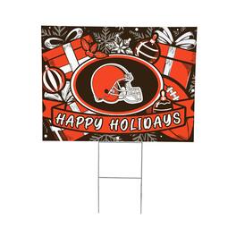Evergreen Enterprises - Cleveland Browns 24" x 18" Happy Holidays Christmas Outdoor Staked Yard Sign - Multicolor