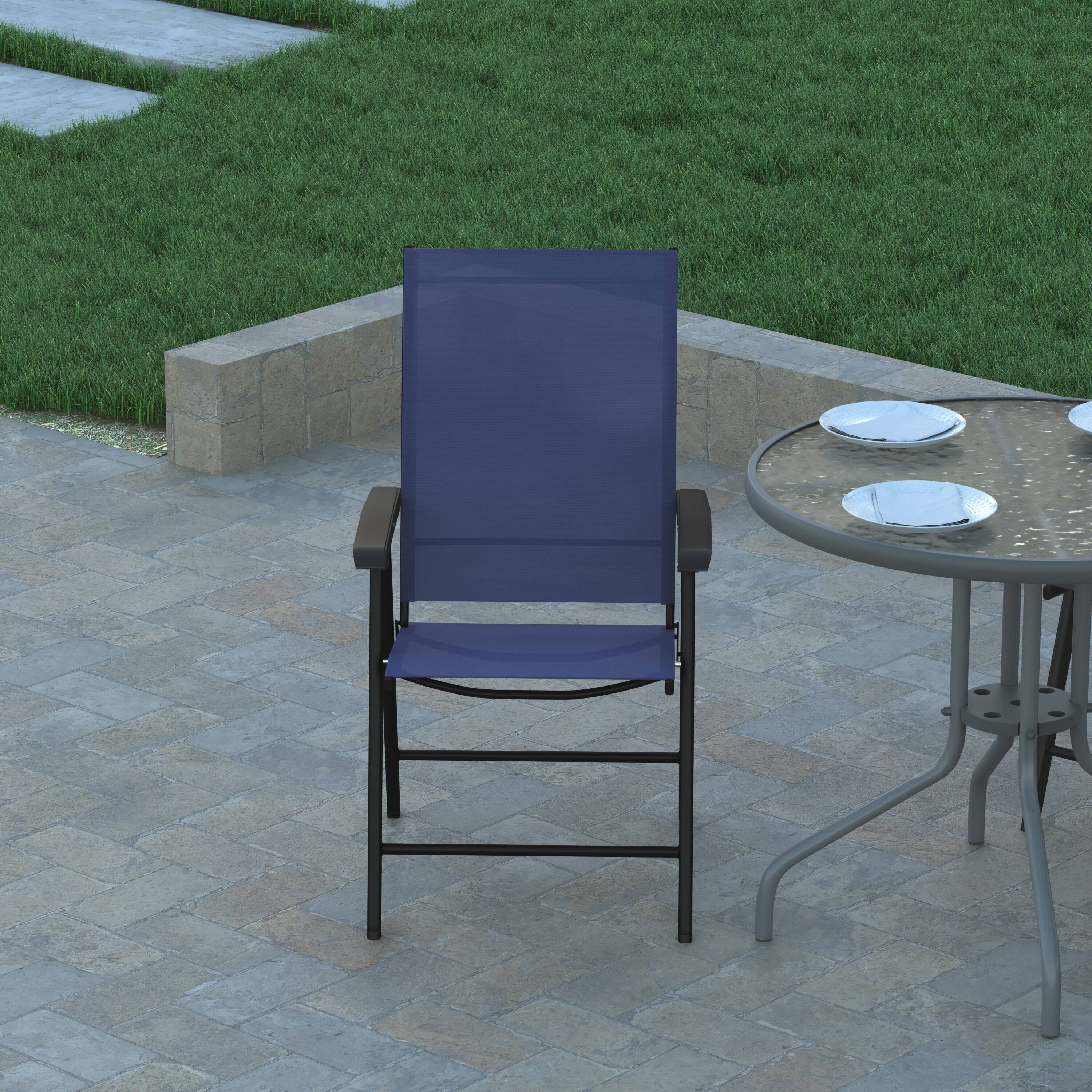 Alt View 4. Emma + Oliver - Outdoor Folding Patio Sling Chair / Portable Chair (2 Pack) - Navy.