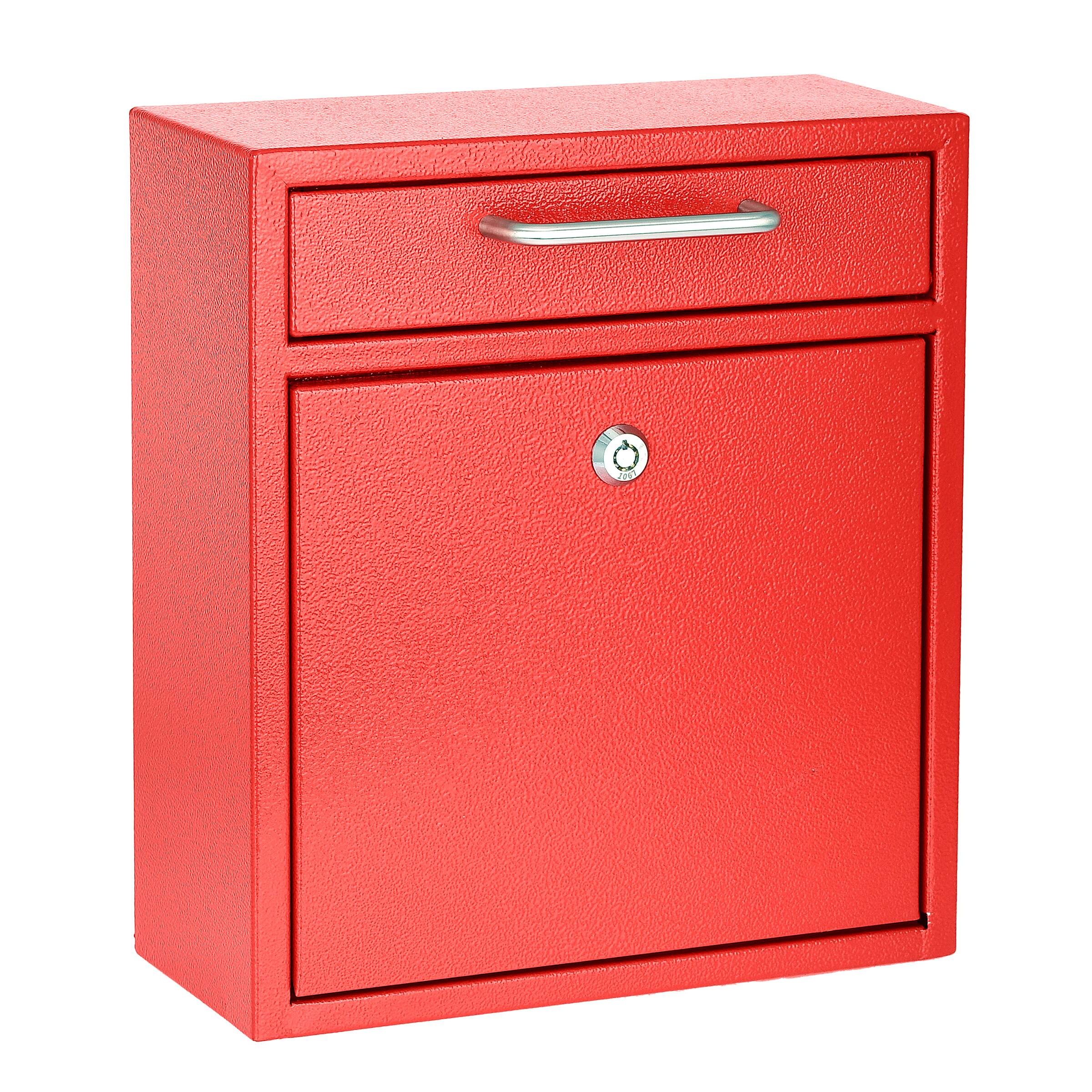Angle. AdirOffice - Safe Medium Steel Wall-Mounted Drop Box with Key Lock - Red.