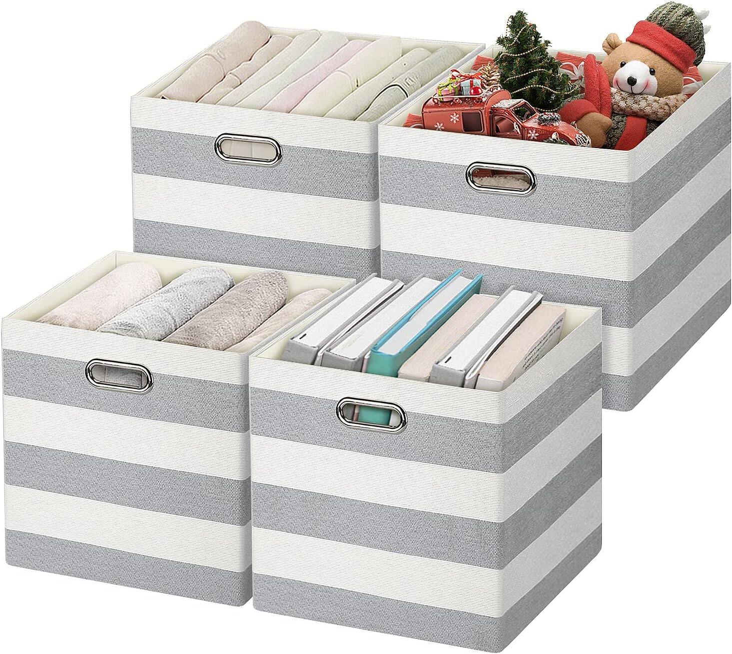 RTMB - 13x13 Fabric Storage Cubes, 3X Thicker, Foldable, 4-Pack, Grey