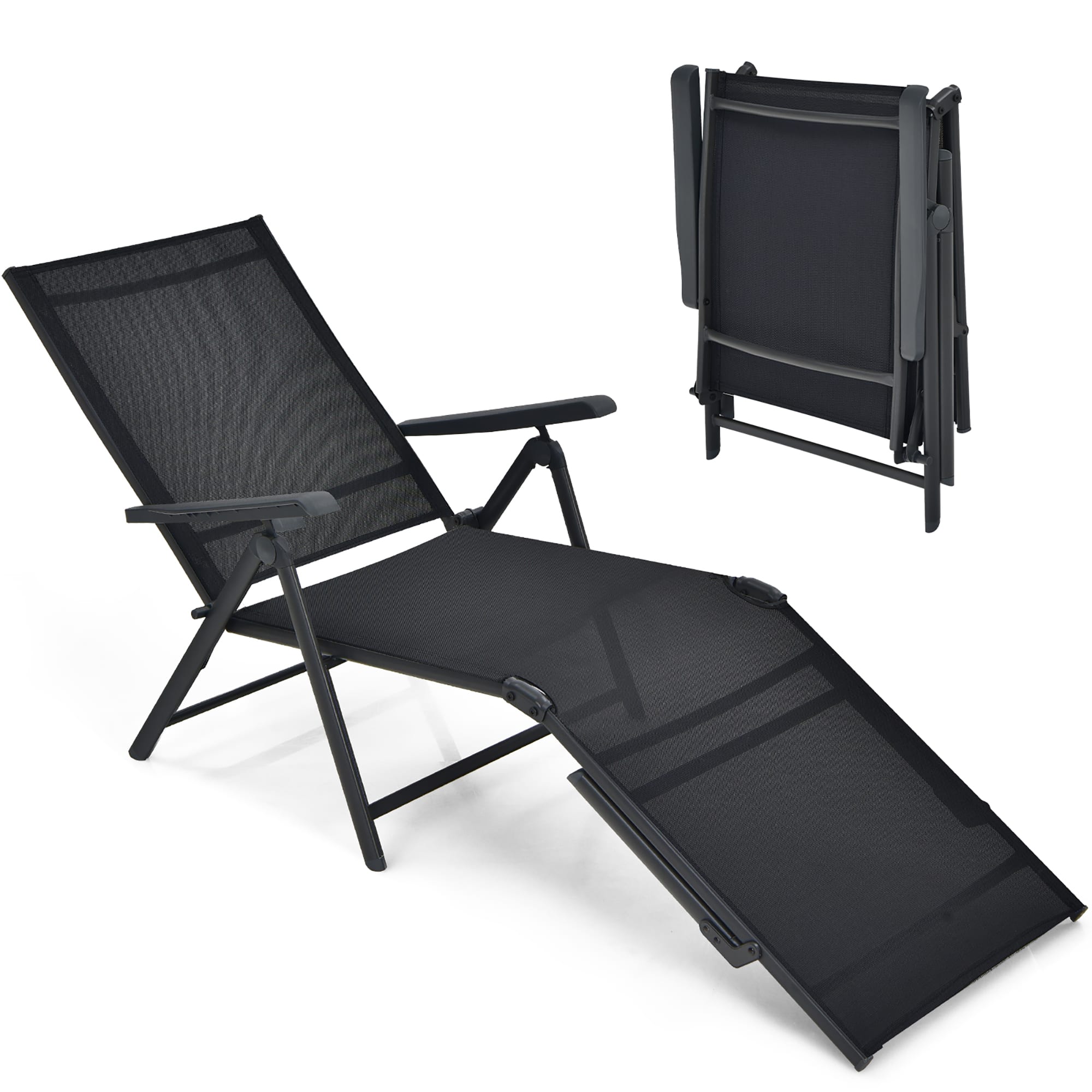 Front. Costway - Costway Patio Folding Chaise Lounge Chair Outdoor Portable Reclining Lounger Beach - Black.