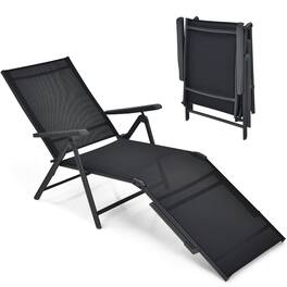 Costway - Patio Folding Chaise Lounge Chair Outdoor Portable Reclining Lounger Beach - Black