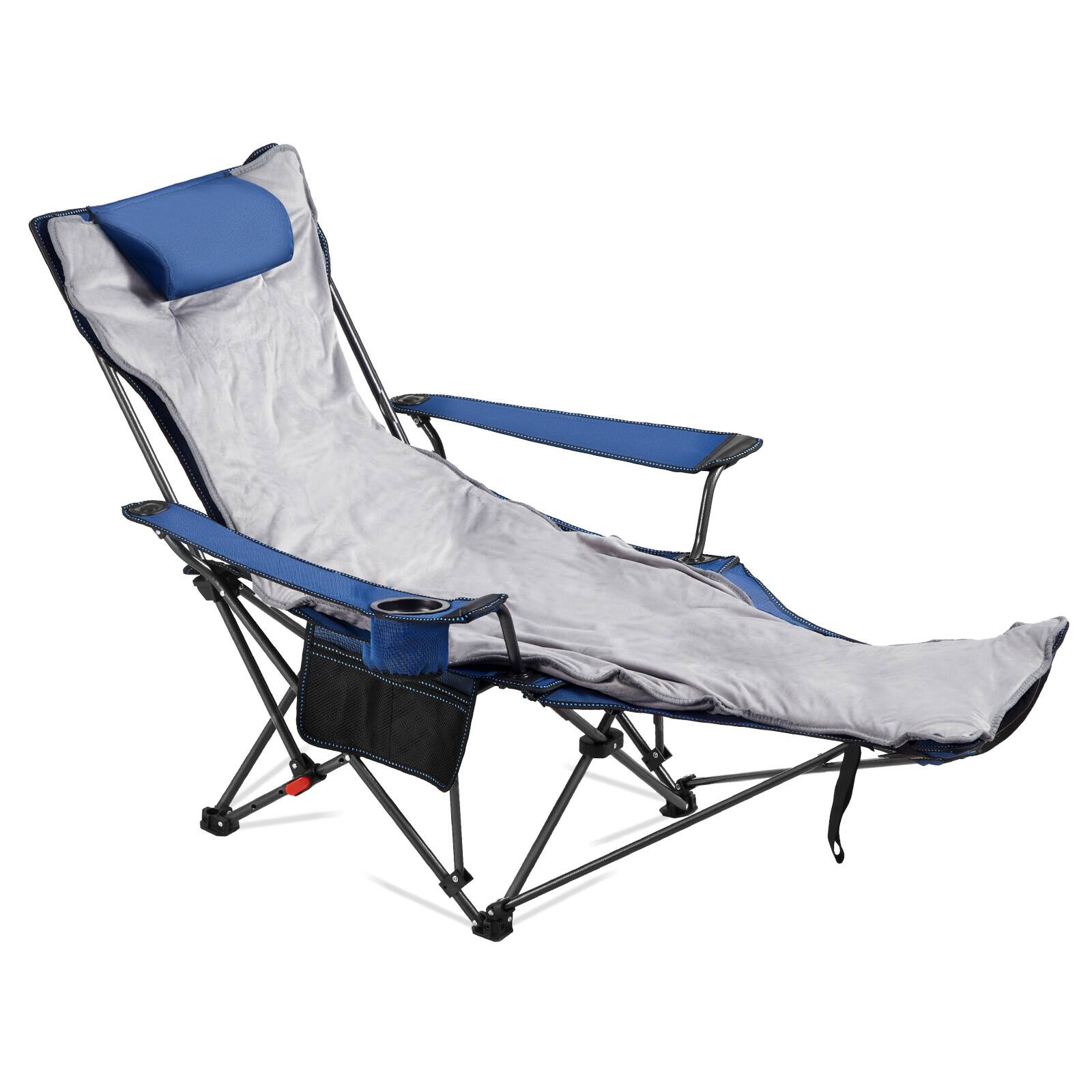 Front. VEVOR - Reclining Camping Chair, 4 Adjustable Positions, Portable Folding Lounger for Adults, Mesh Beach Chair with Footrest - Grey.