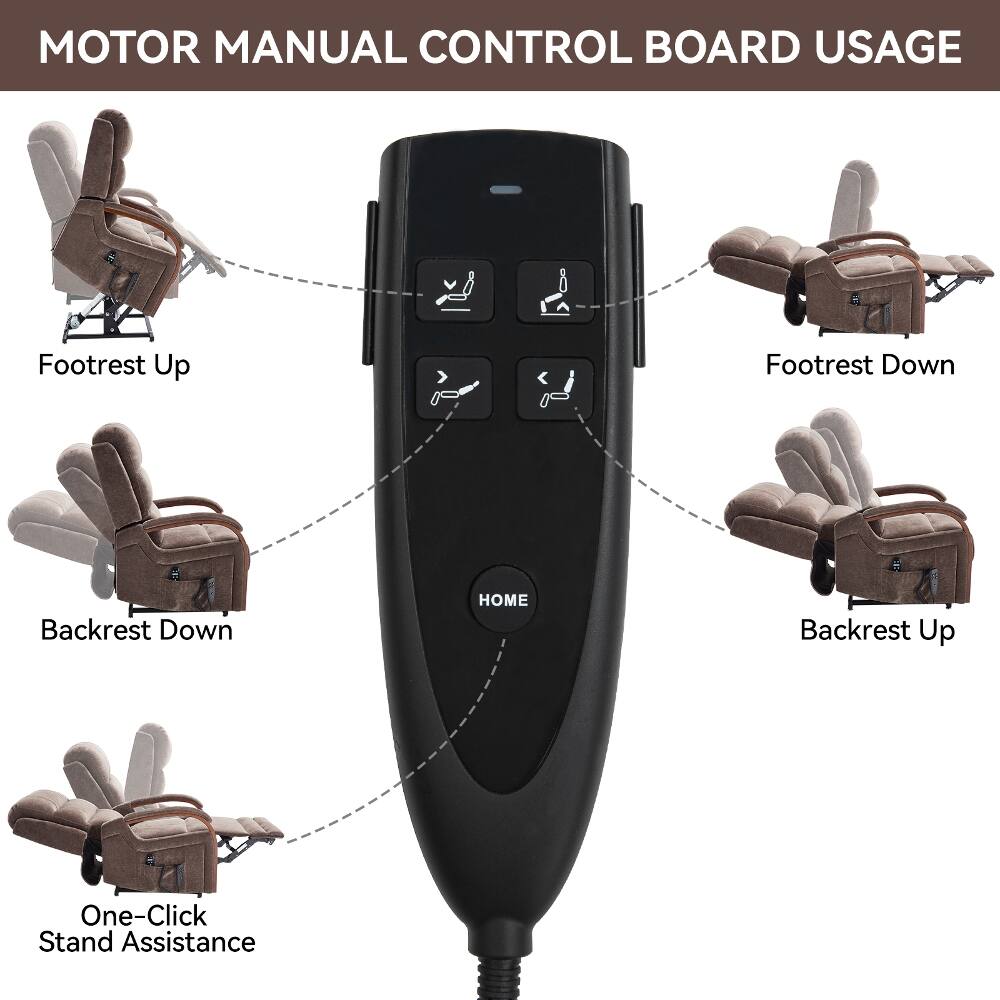 MOTOR MANUAL CONTROL BOARD USAGE

- Footrest Up
- Footrest Down
- Backrest Down
- HOME
- Backrest Up
- One-Click Stand Assistance