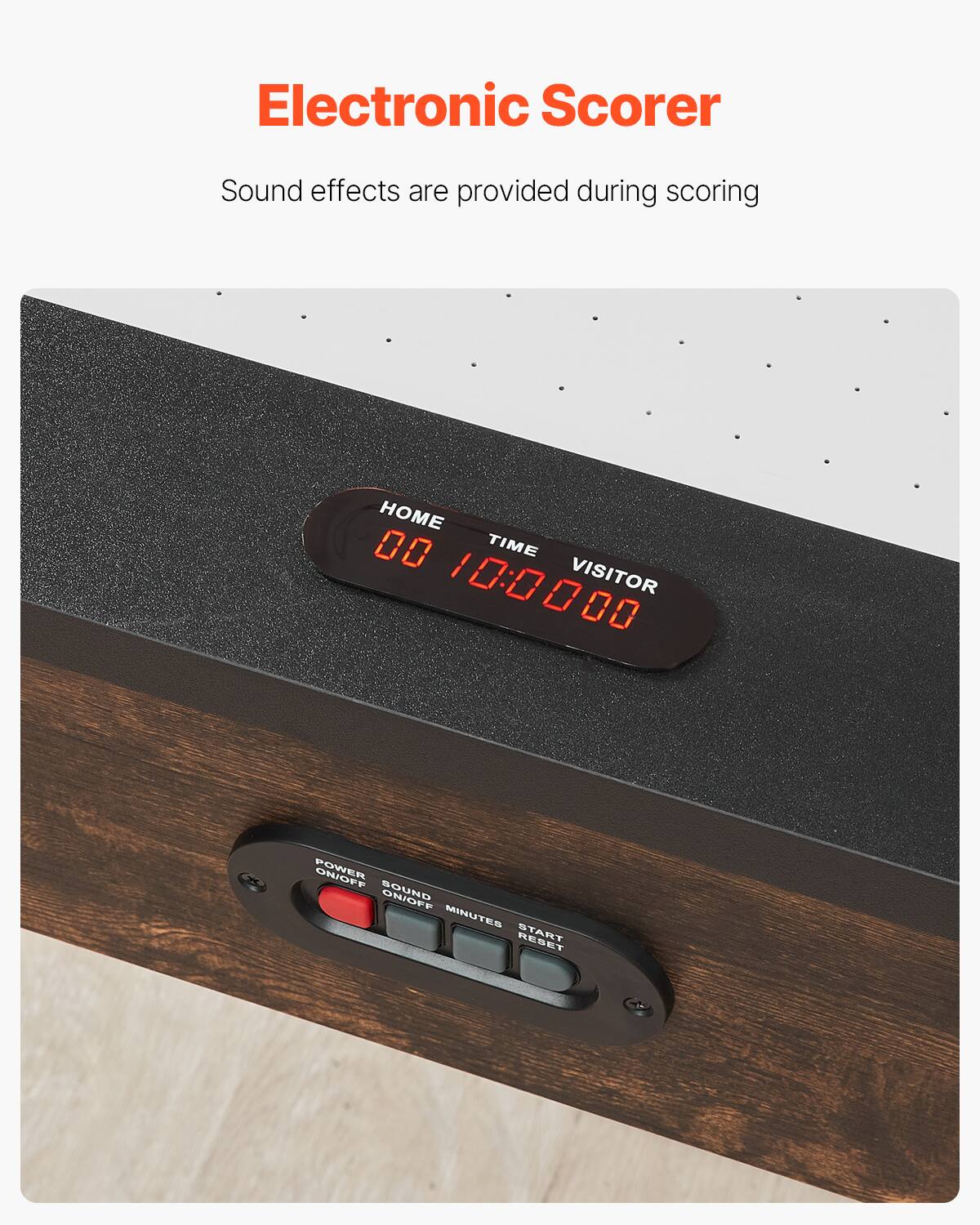 Electronic Scorer
Sound effects are provided during scoring
HOME 00 TIME 10:0000 VISITOR 0
ON/OFF ON/OFF MINUTES START RESET