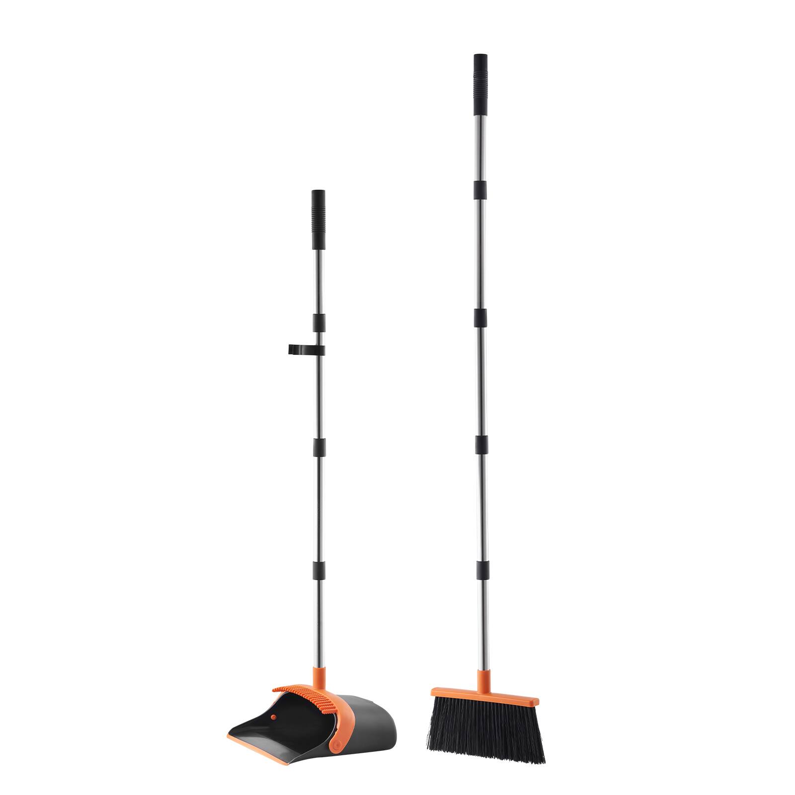 Alt View 5. VEVOR - Broom and Dustpan Set, Heavy Duty Dustpan and Broom Combo with Self-Cleaning Teeth, Metal Upright Standing Dust Pan - Black, Orange,Silver.