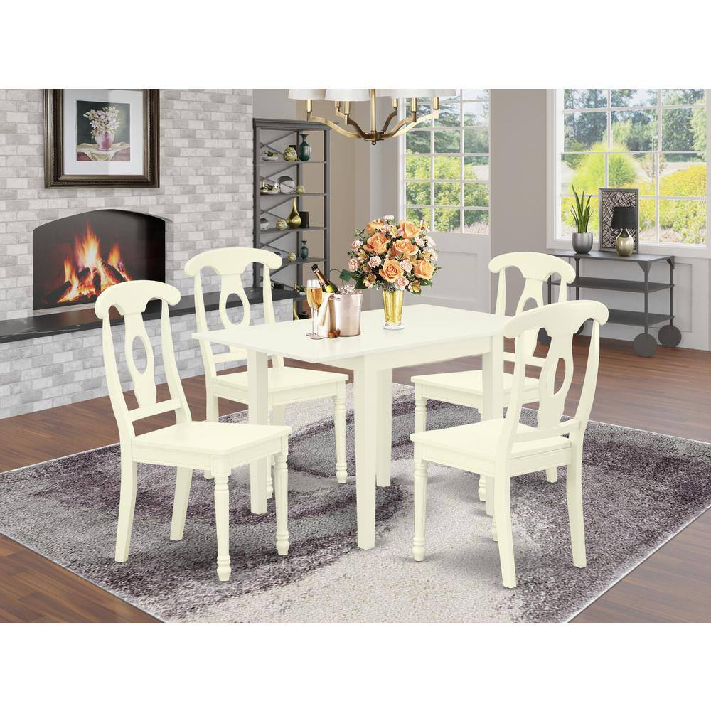 Angle. East West Furniture - Dining Room Set Linen White - Brown.