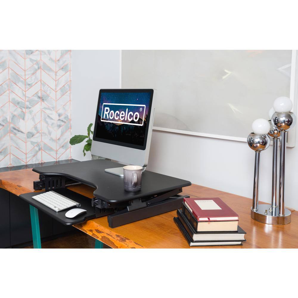 Left. Rocelco - 40" Large Height Adjustable Standing Desk - Black.