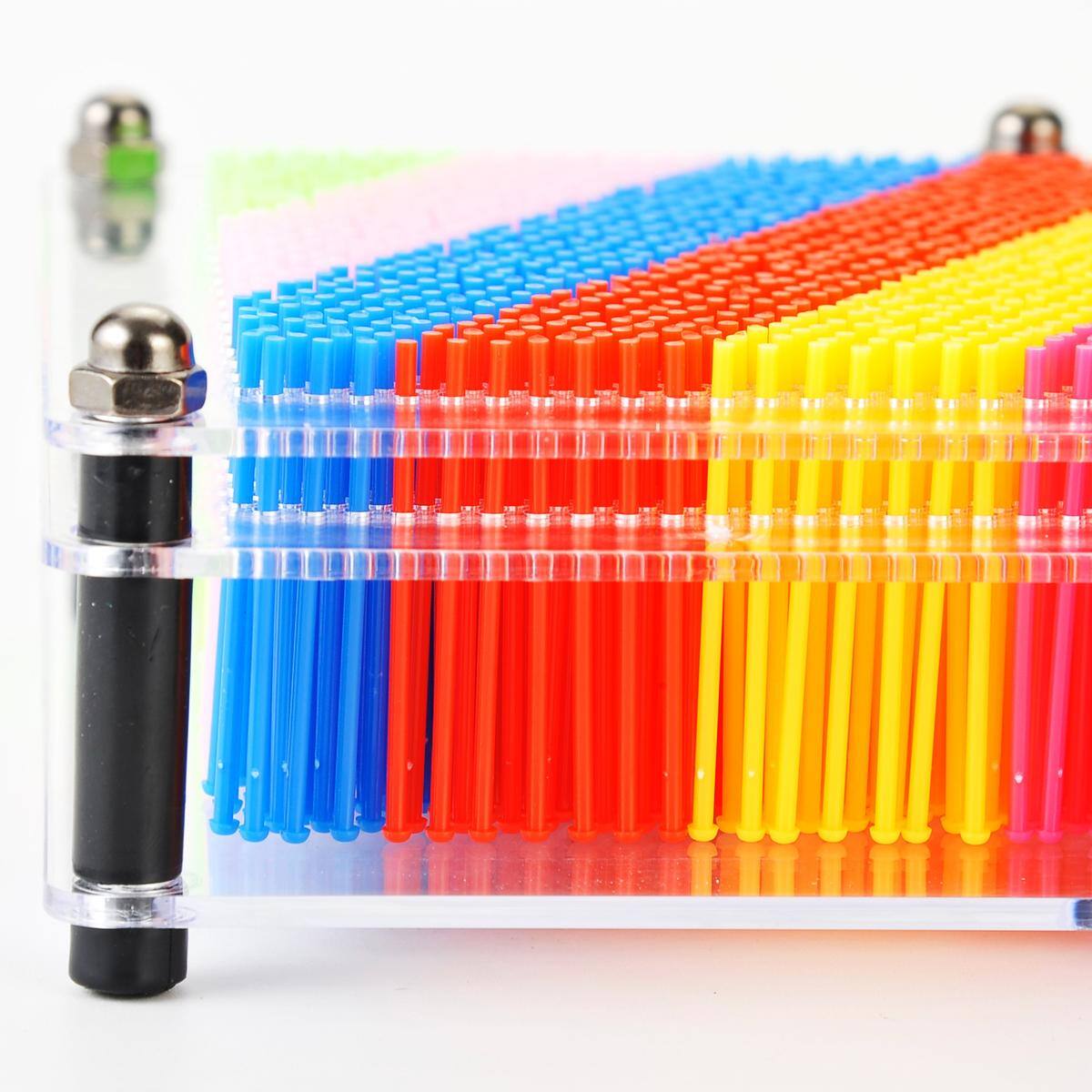 Back. JuzToys - 3D Pin Art Board Game Toy, Classic Pin Impression Desk Toys Sculpture for Children Adults, Rainbow - Multicolored.