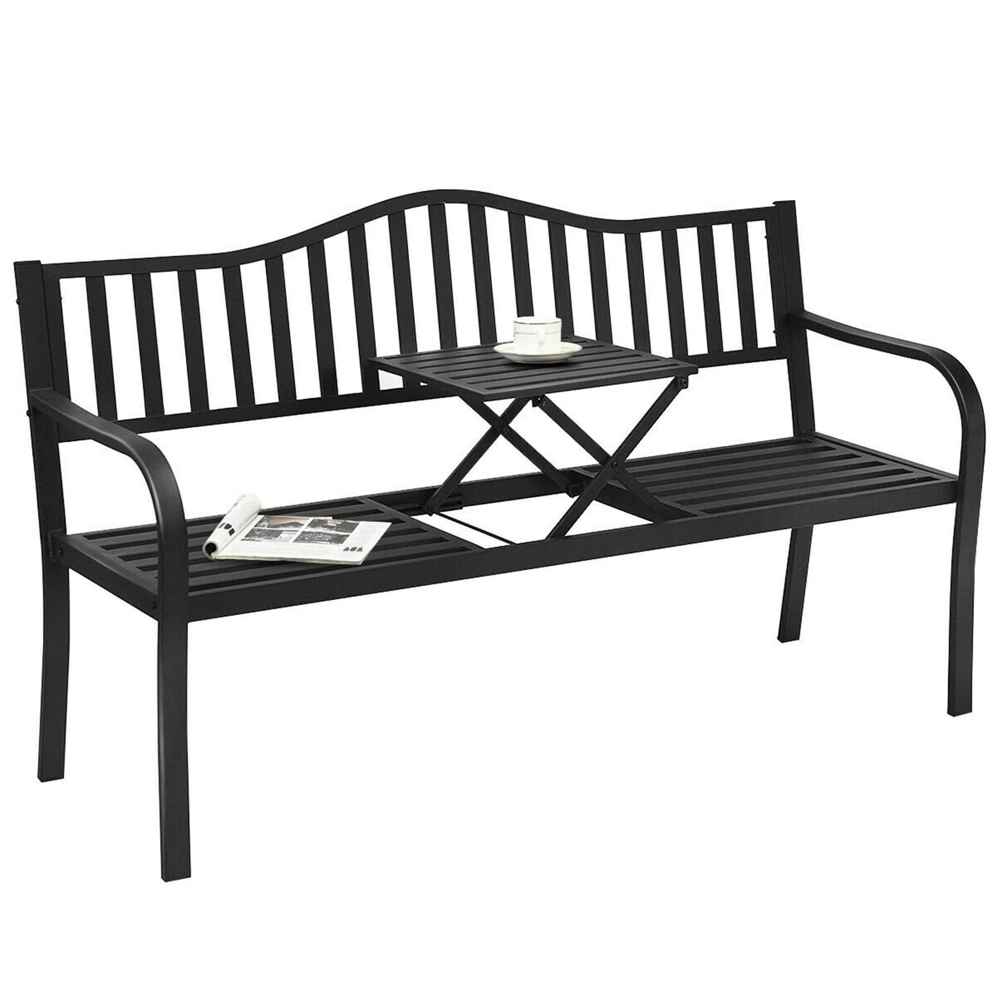 Alt View 4. Gymax - Gymax Park Yard Garden Bench Loveseat Outdoor Furniture w/ Foldable Center Table - Black.