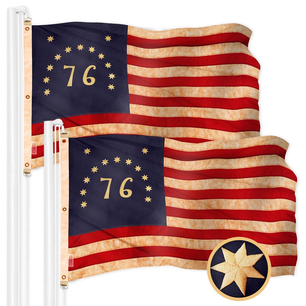 G128 - 2-Pack Bennington 76 Tea-Stained Flag 6x10FT Embroidered 420D Polyester Brass Grommets - Assorted Colors