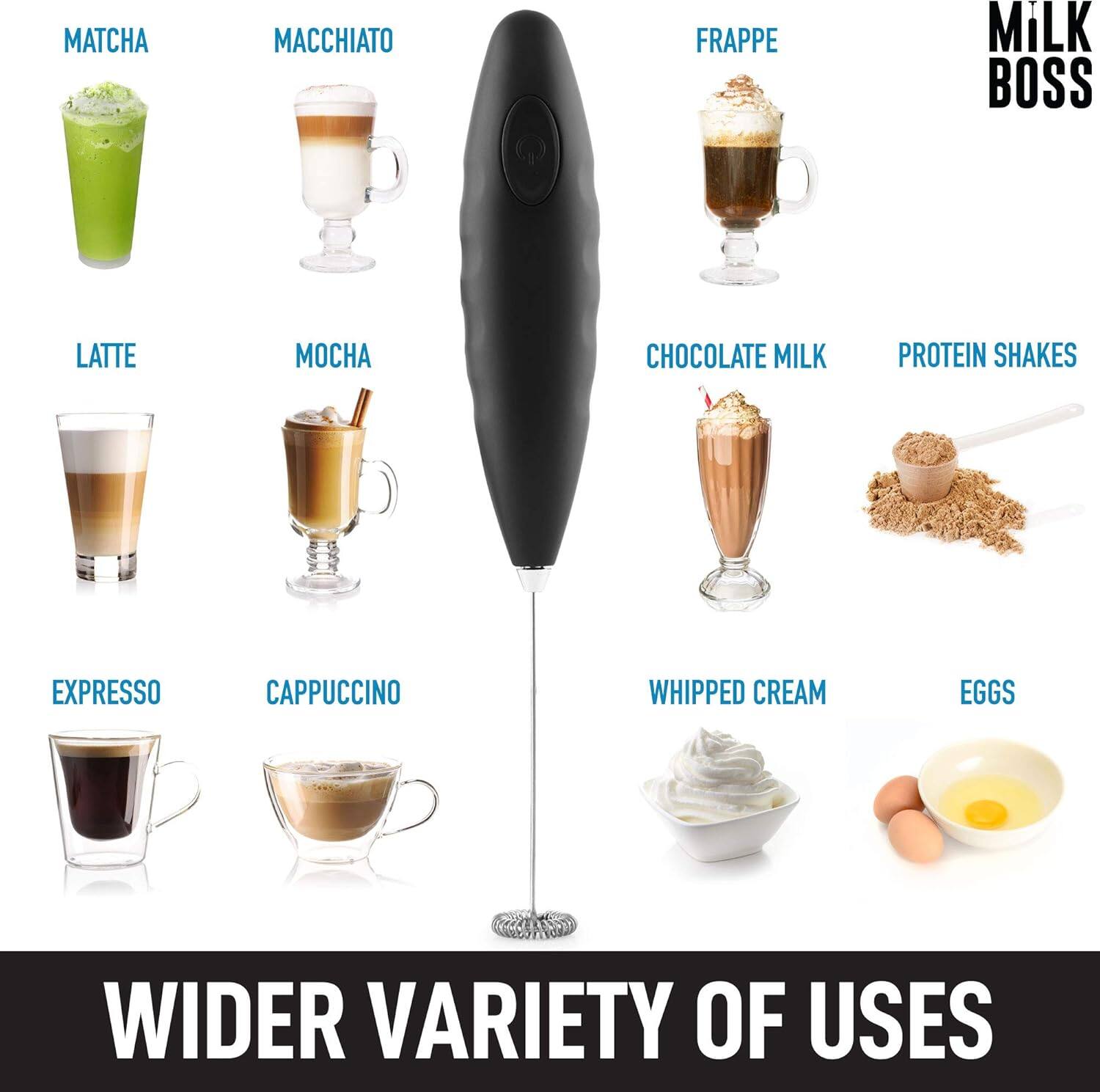 MATCHA MACCHIATO FRAPPE LATTE MOCHA CHOCOLATE MILK PROTEIN SHAKES ESPRESSO CAPPUCCINO WHIPPED CREAM EGGS WIDER VARIETY OF USES