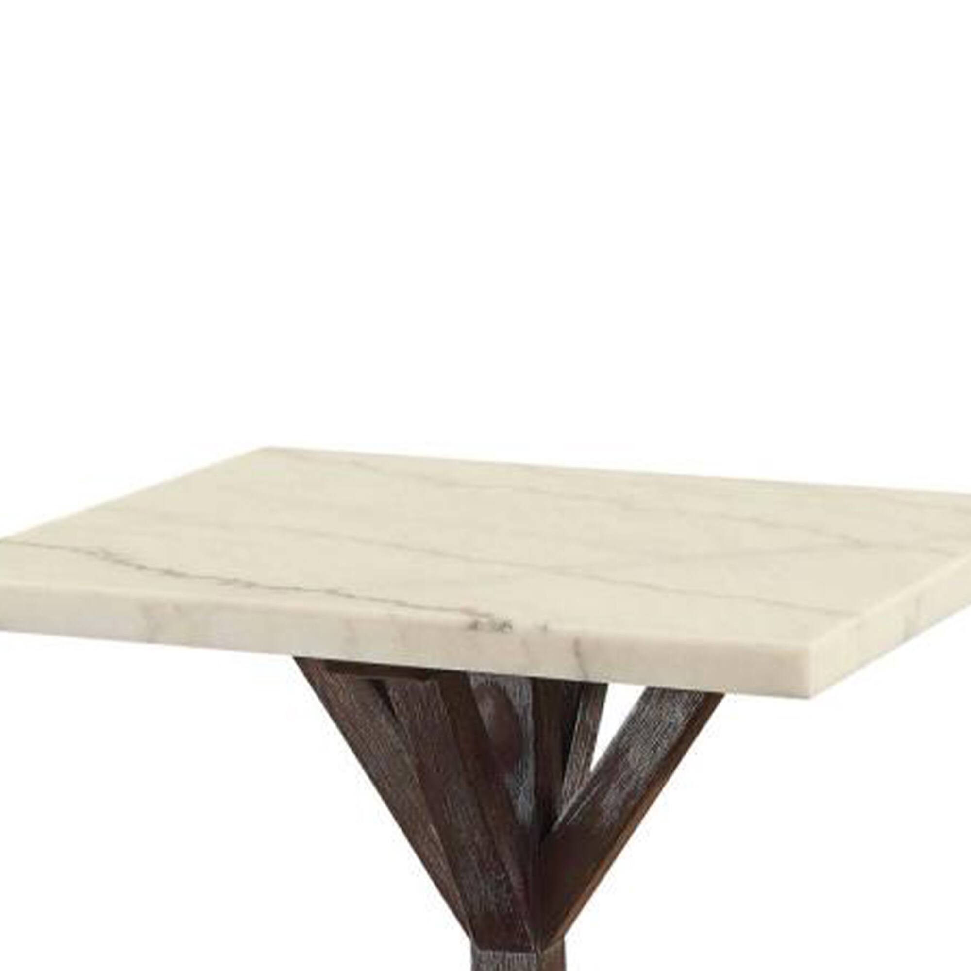 Alt View 3. Manhattan Lane - Marble Top End Table With Wooden Tri Pod Base - White, Brown.