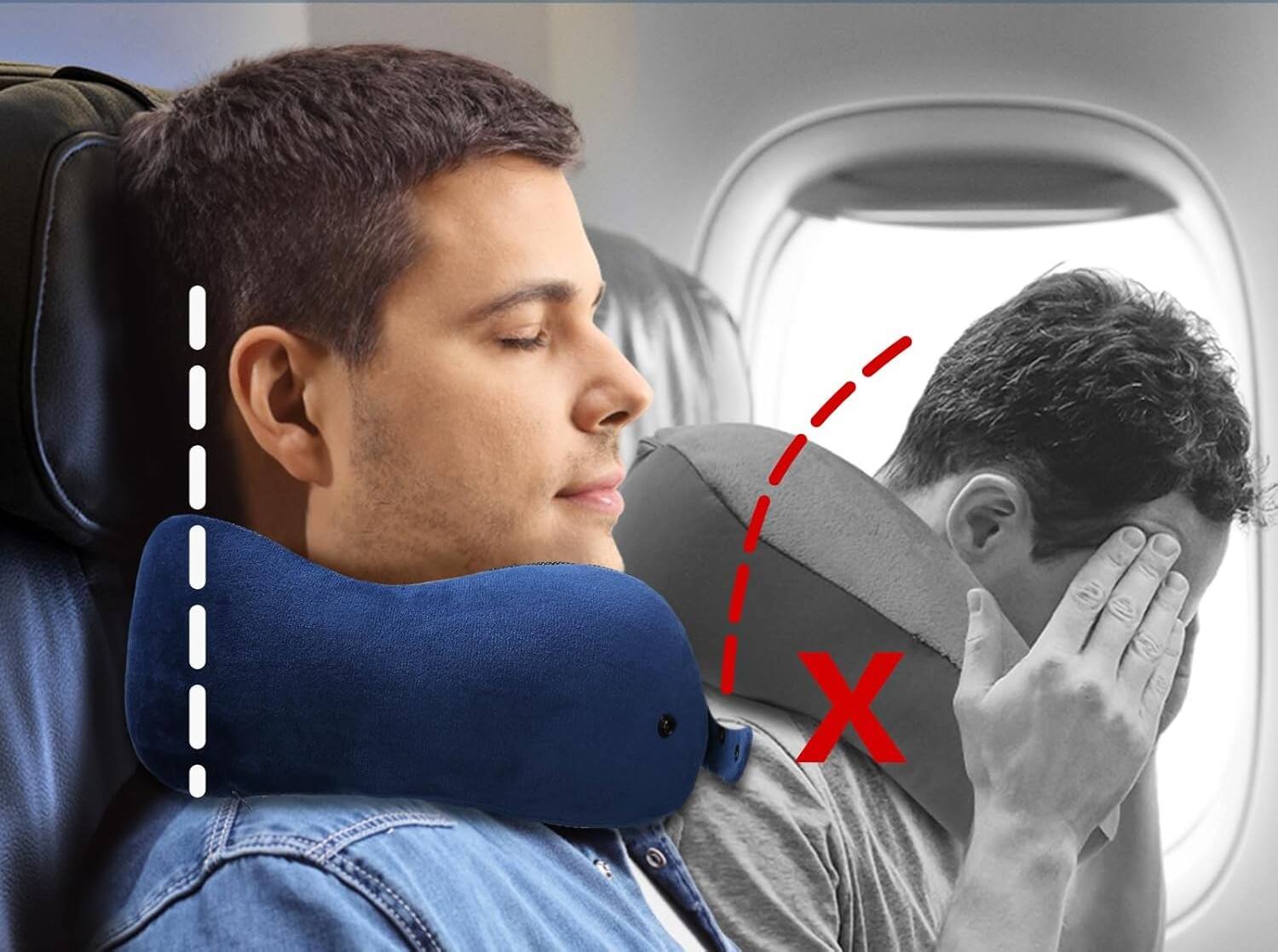 Alt View 4. FINEAK - Adjustable Memory Foam Travel Neck Pillow for Ultimate Flight Comfort-Blue - Blue.