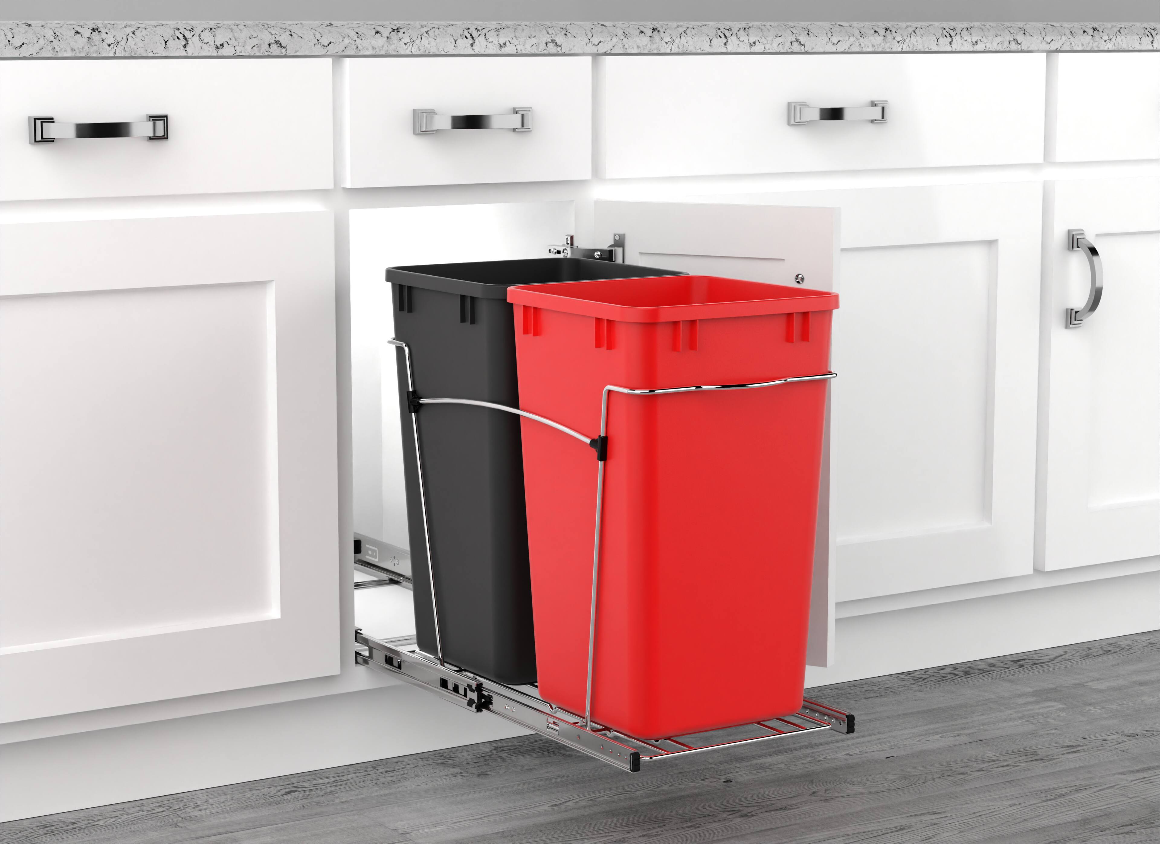 Alt View 7. Rev-A-Shelf - Rev-A-Shelf Double Pullout Trash Can 27 qt. for Kitchen, RedBlk, RV-15KD-1618C-S - Red/Black.
