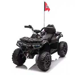 BreeBe - 24V 160W Kids Electric Ride On ATV w/ 2WD, Off-Road Design, Flags, Lights, Volume Control, Bluetooth, Ages 3-6 - Black
