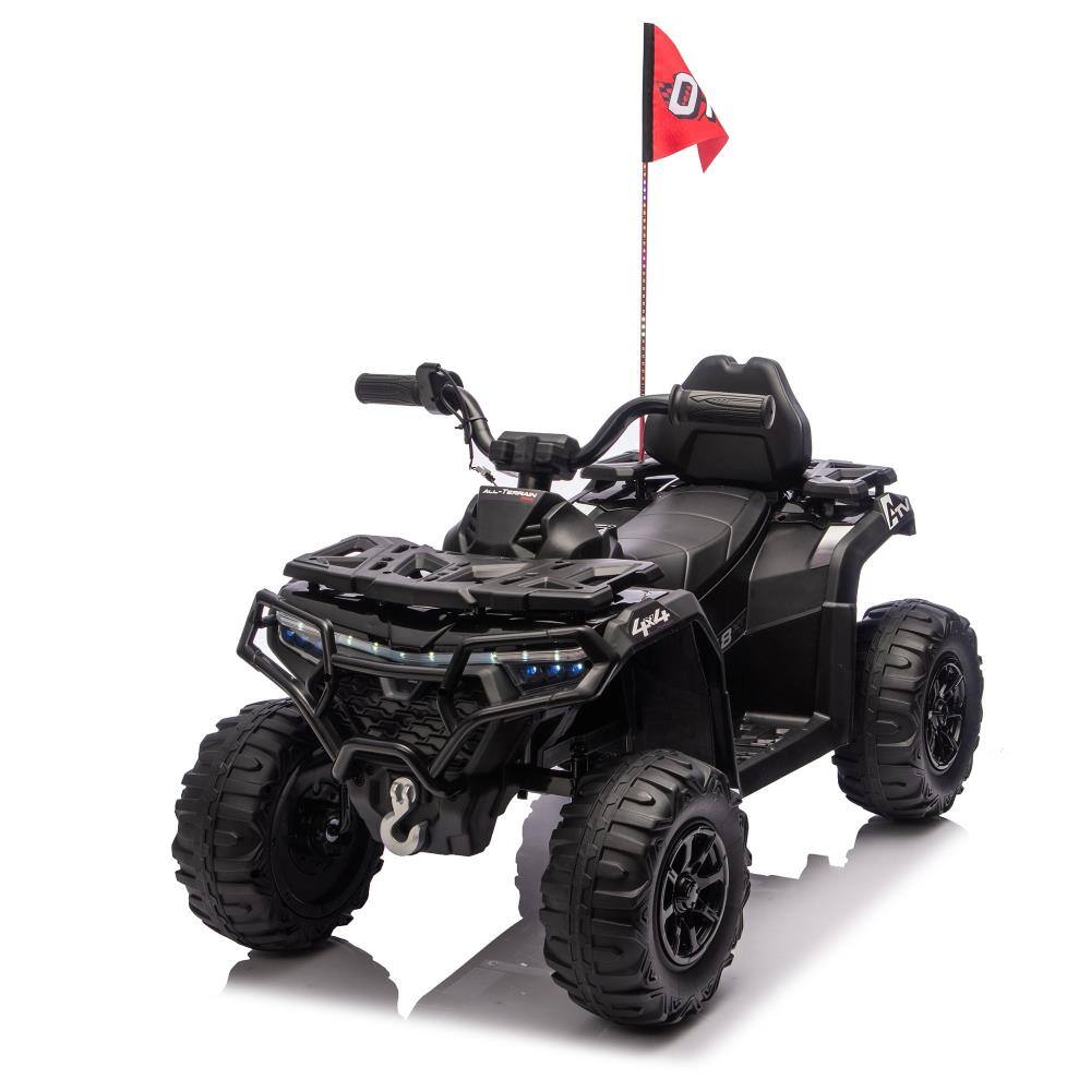 BreeBe - 24V 160W Kids Electric Ride On ATV w/ 2WD, Off-Road Design, Flags, Lights, Volume Control, Bluetooth, Ages 3-6 - Black