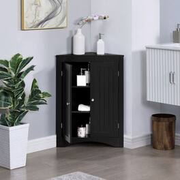 Kadyn - Corner cabinet with Doors and Shelves, Free Standing Storage Cabinet for Kitchen, Living Room - Black