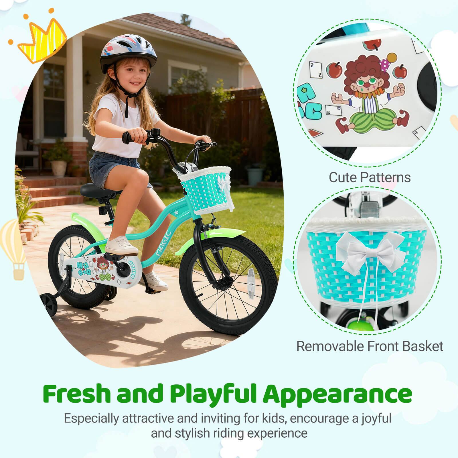 Fresh and Playful Appearance  
Especially attractive and inviting for kids, encourage a joyful and stylish riding experience  

Cute Patterns  
Removable Front Basket