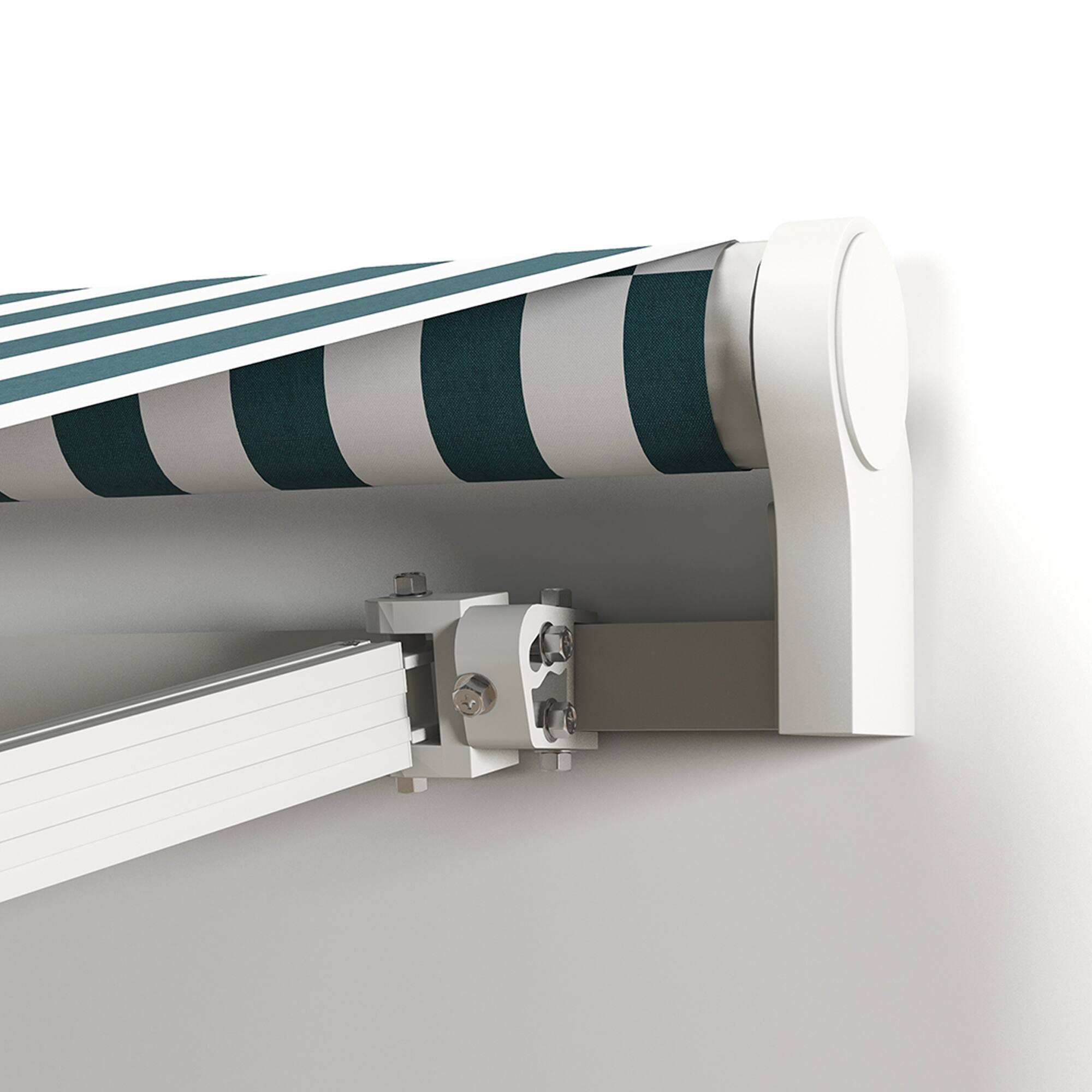 Alt View 4. Outsunny - 8' x 7' Patio Retractable Awning, Manual Exterior Sun Shade Deck Window Cover - Green and White Stripes.