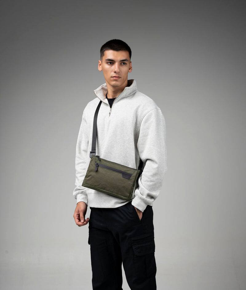 Angle. ALPAKA - Zip Pouch Max V2 Wallet Pouch, 2L Slim EDC Organizer Sling, Fits iPad Mini, YKK AquaGuard - Green Ultradyne 100D.