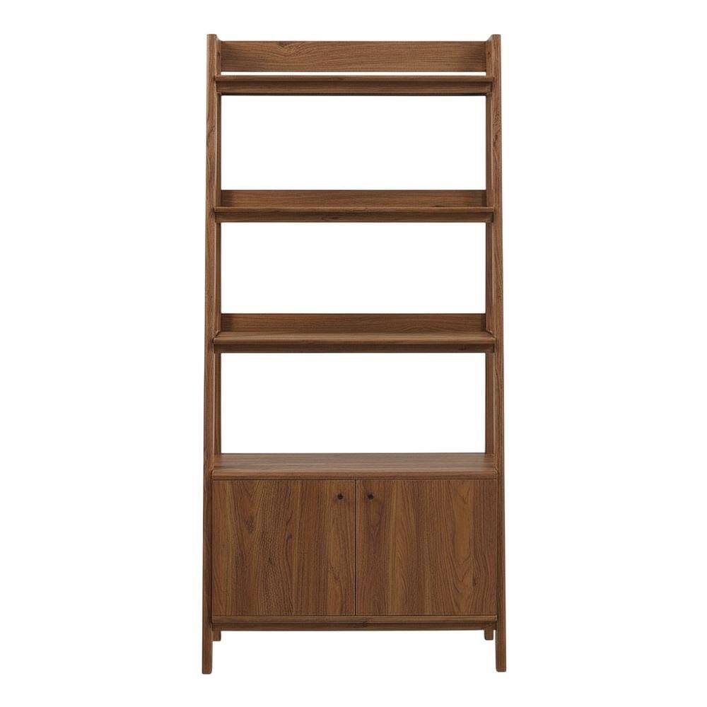 Back. FurniFact - Wooden Bookshelf in Natural Finish with Open Storage Design - Brown.