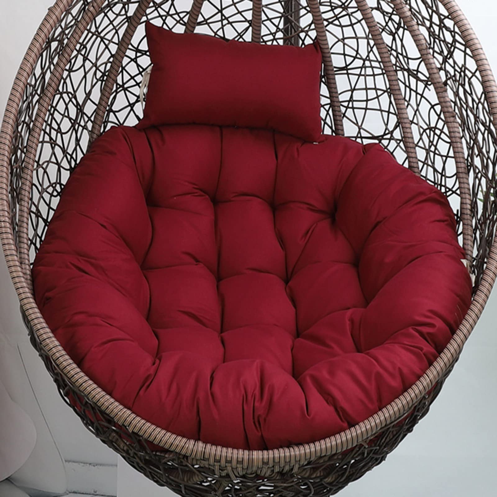 Front. Fabibe - Outdoor Egg Swing Chair Cushion Sky Blue with Ties Waterproof Wicker Egg Chair Cushions Hanging Basket Chair Pads... - Wine Red.