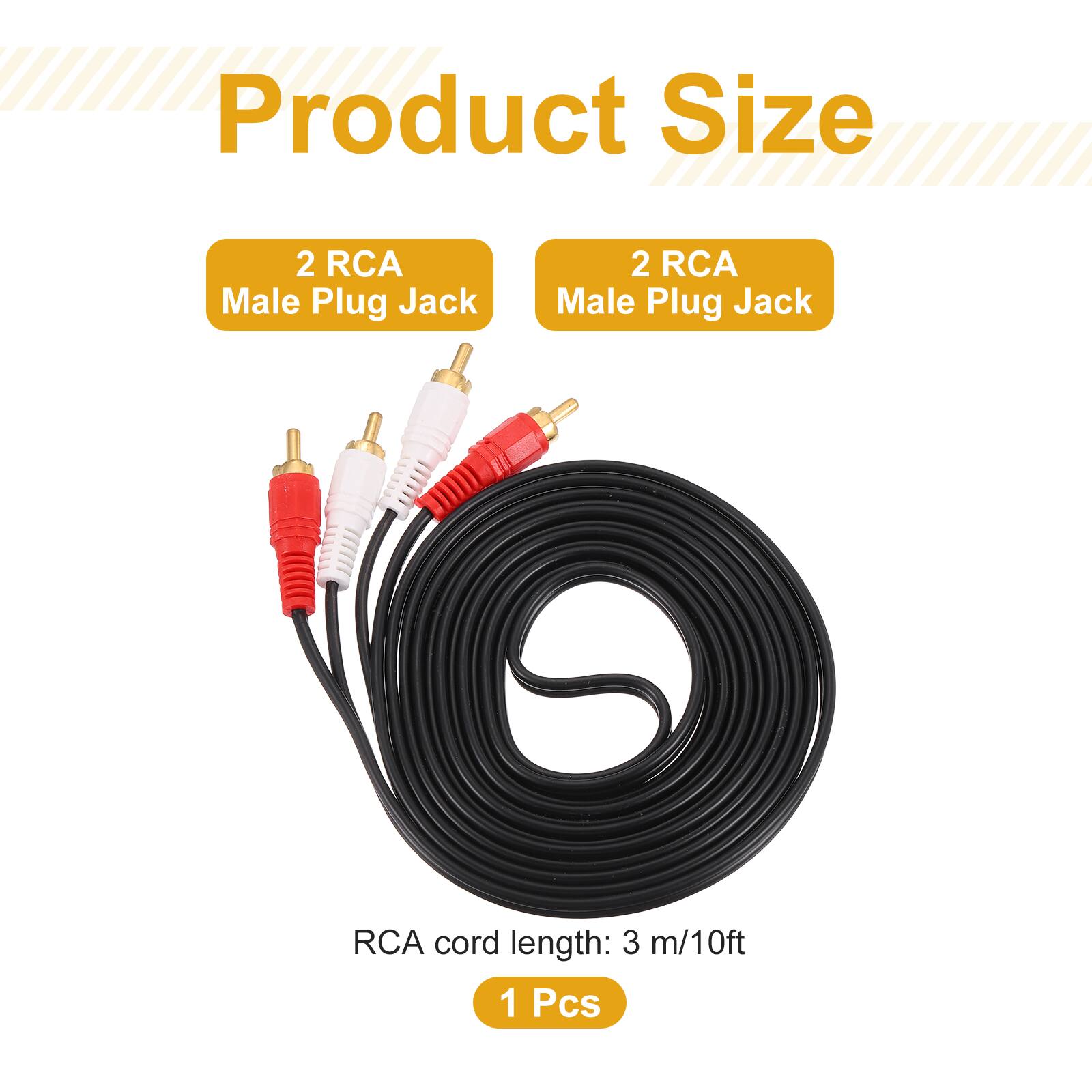 Product Size  
2 RCA Male Plug Jack  
2 RCA Male Plug Jack  
RCA cord length: 3 m/10ft  
1 Pcs