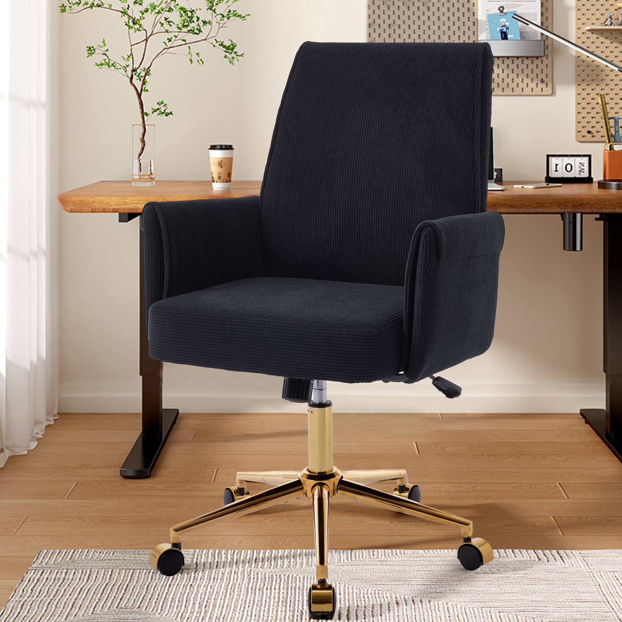 Front. GOODSILO - Adjustable Ergonomic Swivel Office Chair - Comfortable Backrest Seat for Home & Work - Black.