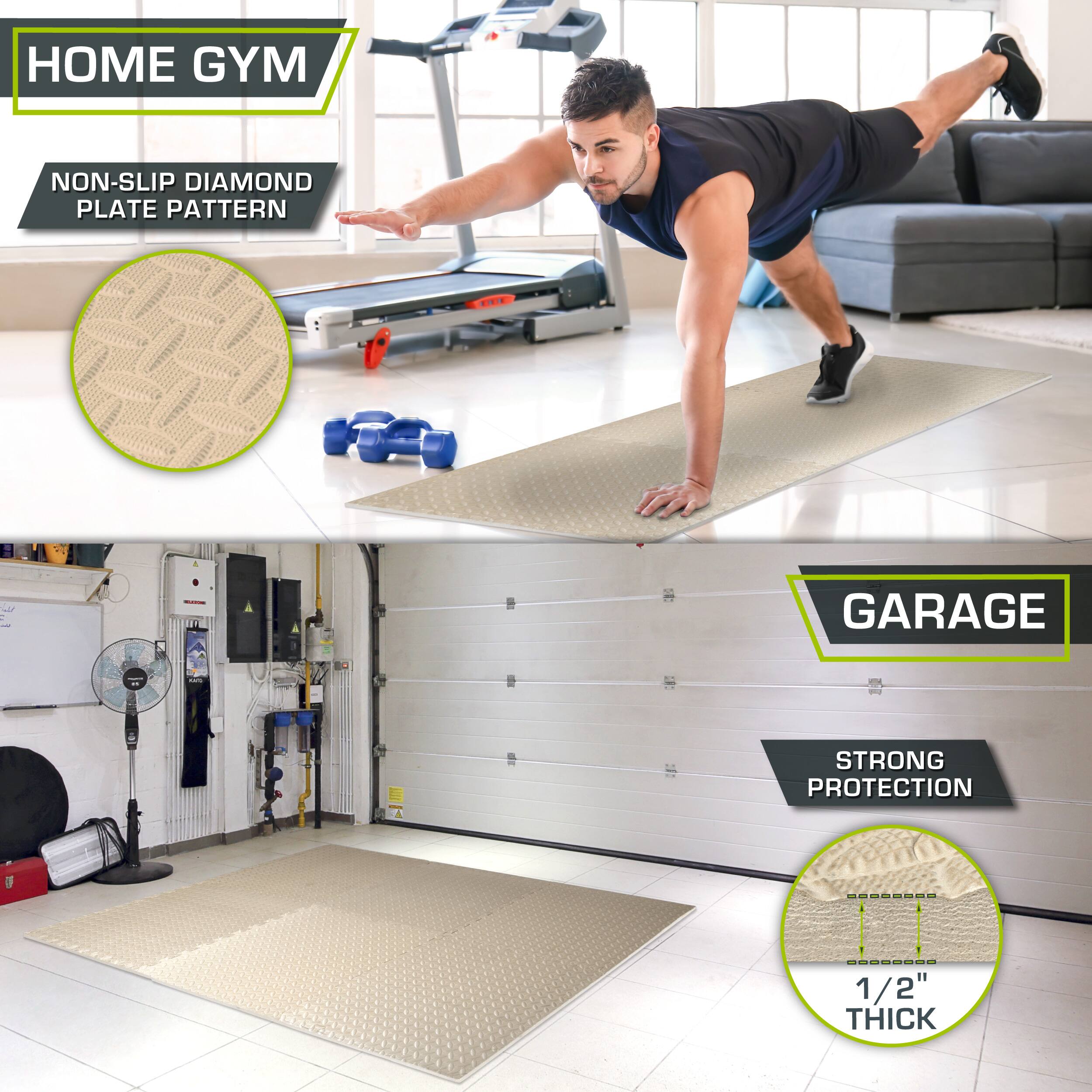 HOME GYM NON-SLIP DIAMOND PLATE PATTERN

- GARAGE
- STRONG PROTECTION
- 1 1/2" THICK