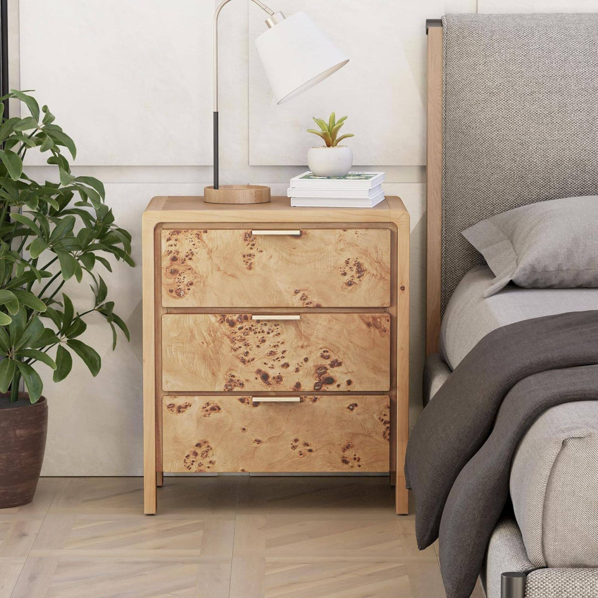 Alt View 7. COZAYH - COZAYH Farmhouse 3 Drawer Home Bedroom Nightstand with Burl Wood Finish, Natural - Natural.