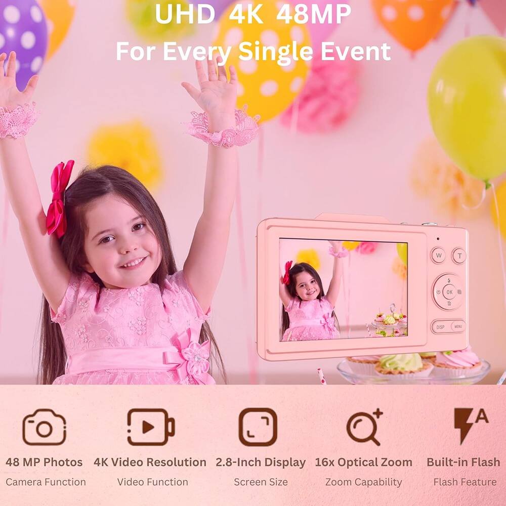 UHD 4K 48MP  
For Every Single Event  

48 MP Photos  
Camera Function  

4K Video Resolution  
Video Function  

2.8-Inch Display  
Screen Size  

16x Optical Zoom  
Zoom Capability  

Built-in Flash  
Flash Feature