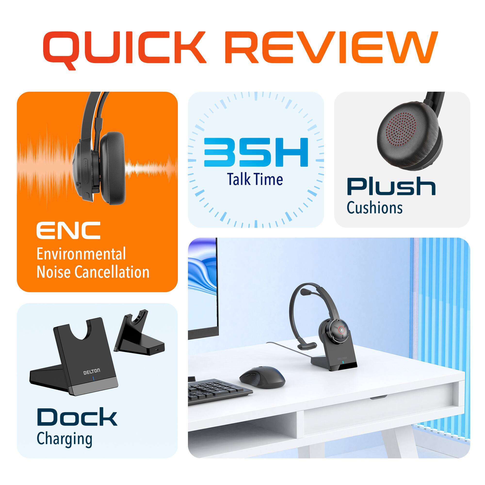 QUICK REVIEW
ENC Environmental Noise Cancellation
3SH Talk Time
Plush Cushions
DELTON Dock Charging