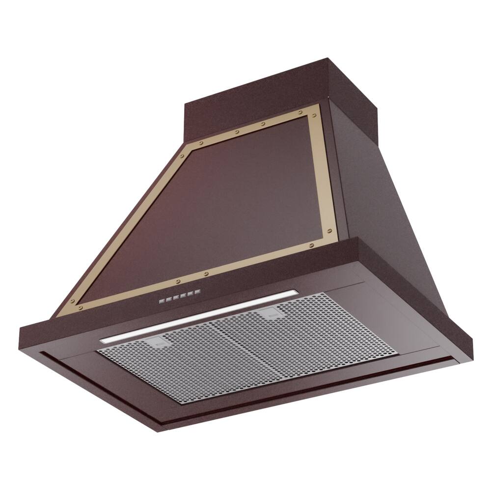 Alt View 2. ILVE - ILVE Nostalgie II Noblesse 30 inch Ducted Wall Mount Range Hood with 600 CFM (Burgundy, Brass Trim) - Burgundy.