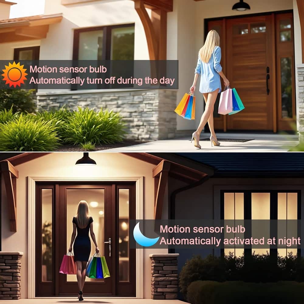 ACJPR - Motion Sensor Light Bulb, Indoor Motion-Activated Detector Bulb with E26 Base, Dusk-to-Dawn Security Night Light, 13.5W