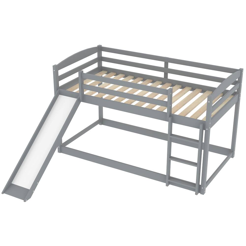 Alt View 9. Loheer - Loheer Twin over Twin Bunk Bed with Slide Gray Wooden Bunk Bed - Gray.