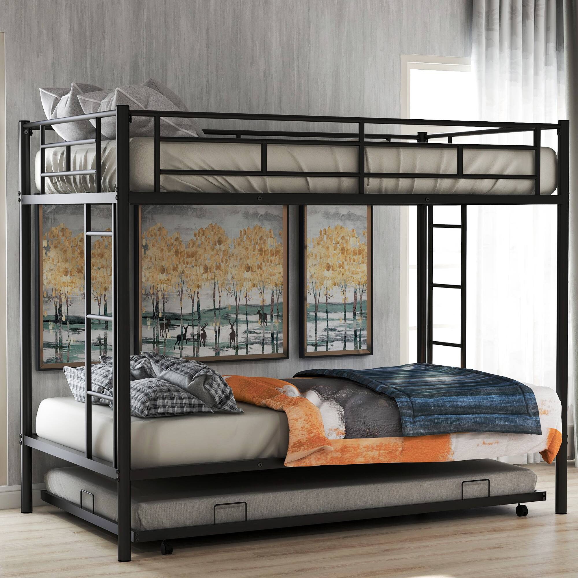 Angle. GOODSILO - Twin over Twin Bunk Bed with Trundle - Black.