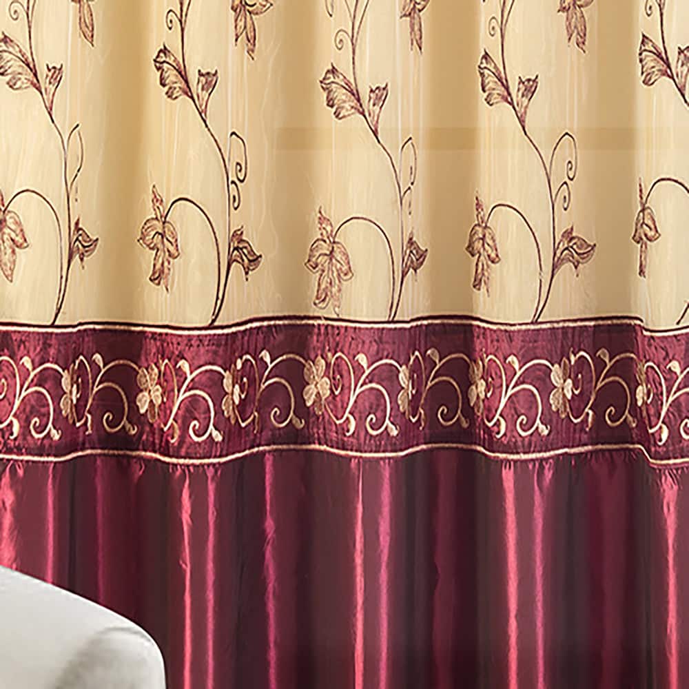 Priscilla Embroidered Floral Curtain Panel with Double RT Designers Collection - Burgundy price history on PriceWatchPro