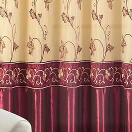 Priscilla Embroidered Floral Curtain Panel with Double RT Designers Collection - Burgundy
