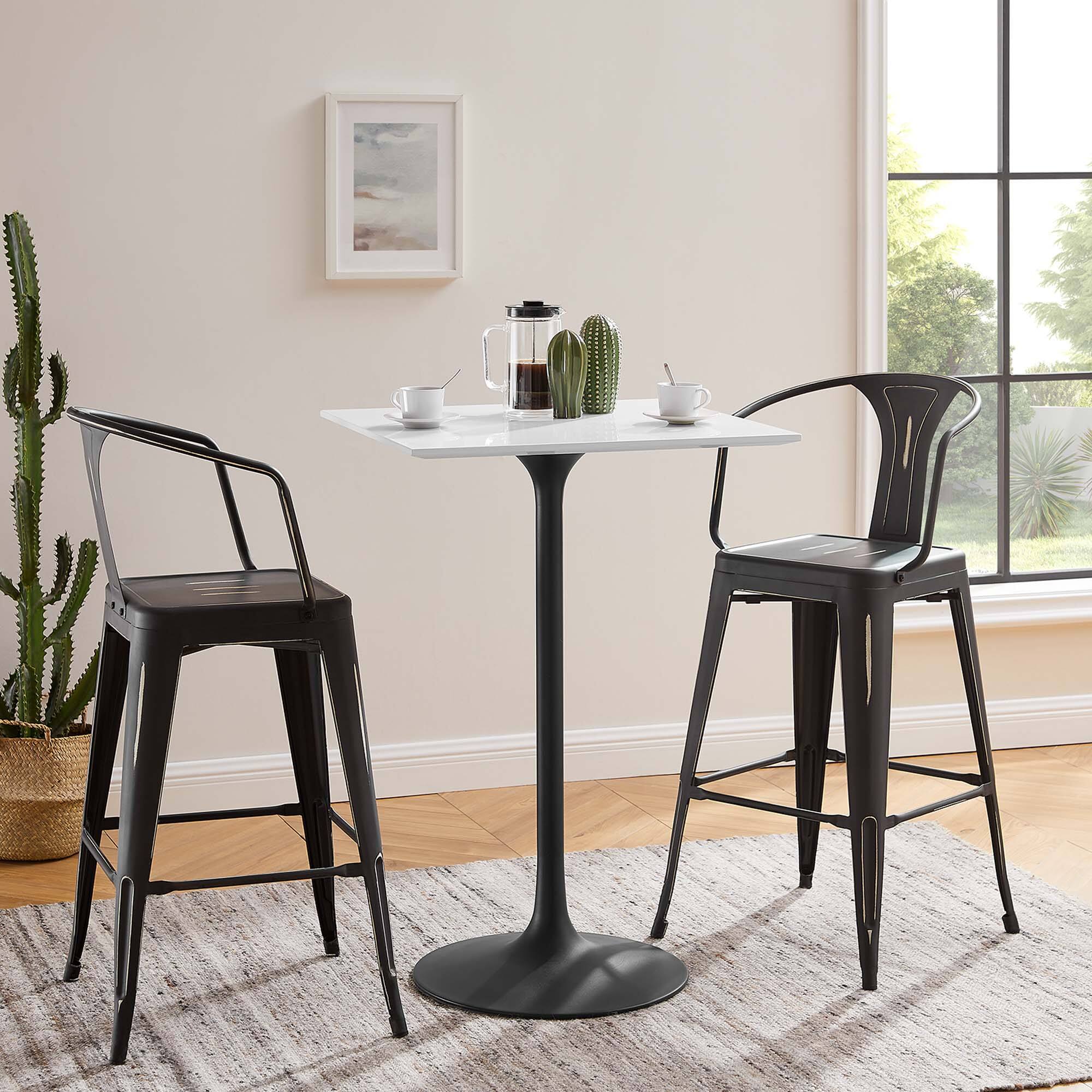 Front. Modway - Lippa Square Wood Bar Table - Black White.