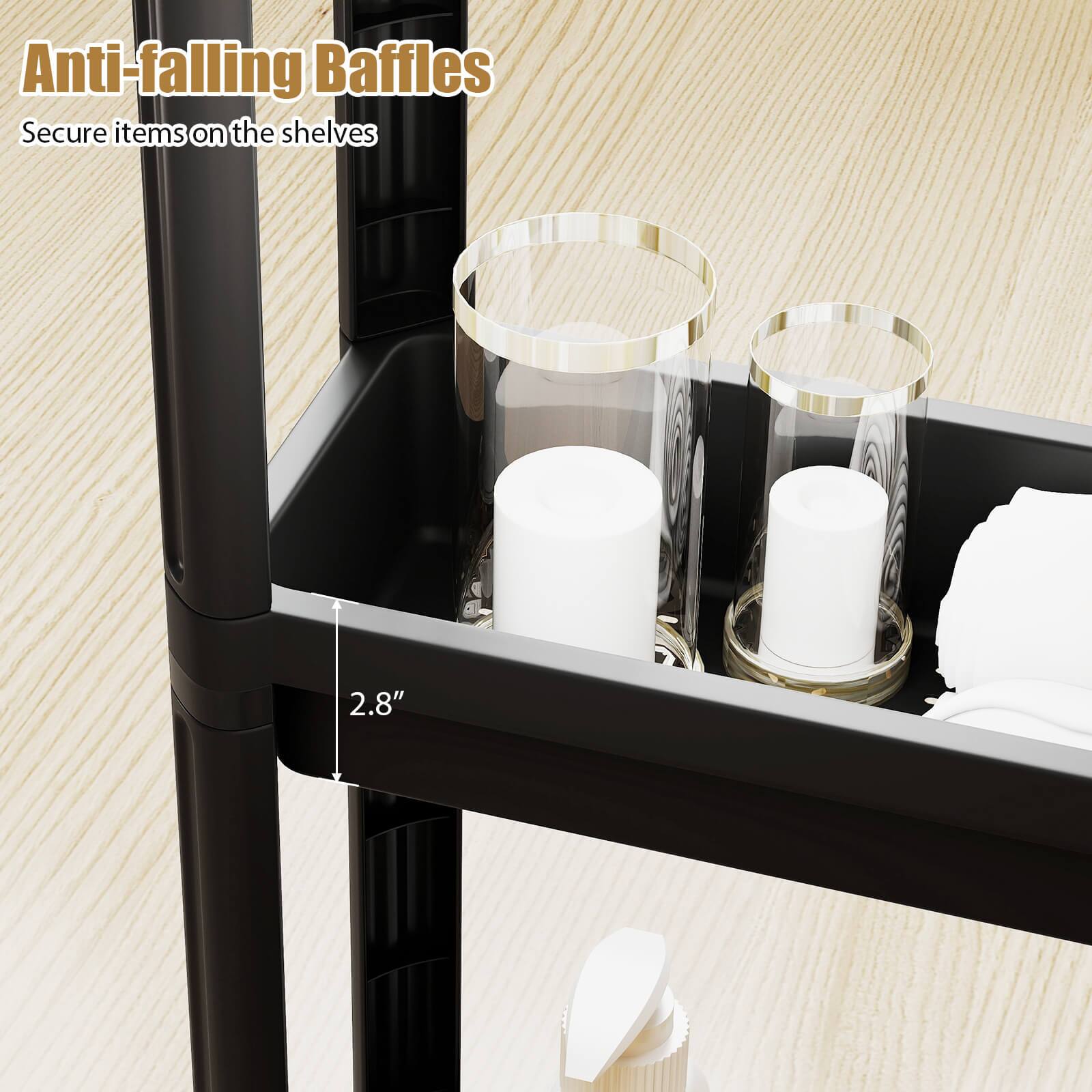 Anti-falling Baffles  
Secure items on the shelves  
2.8"